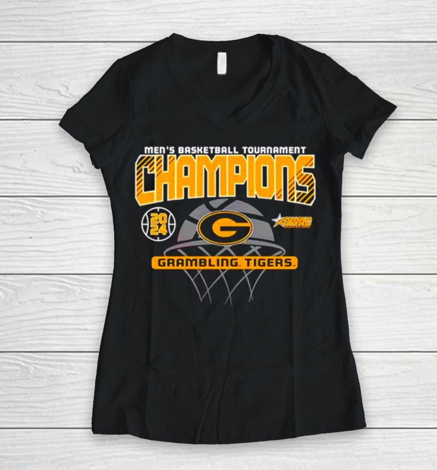 Grambling State Tigers 2024 Swac Tournament Champions Women V-Neck T-Shirt