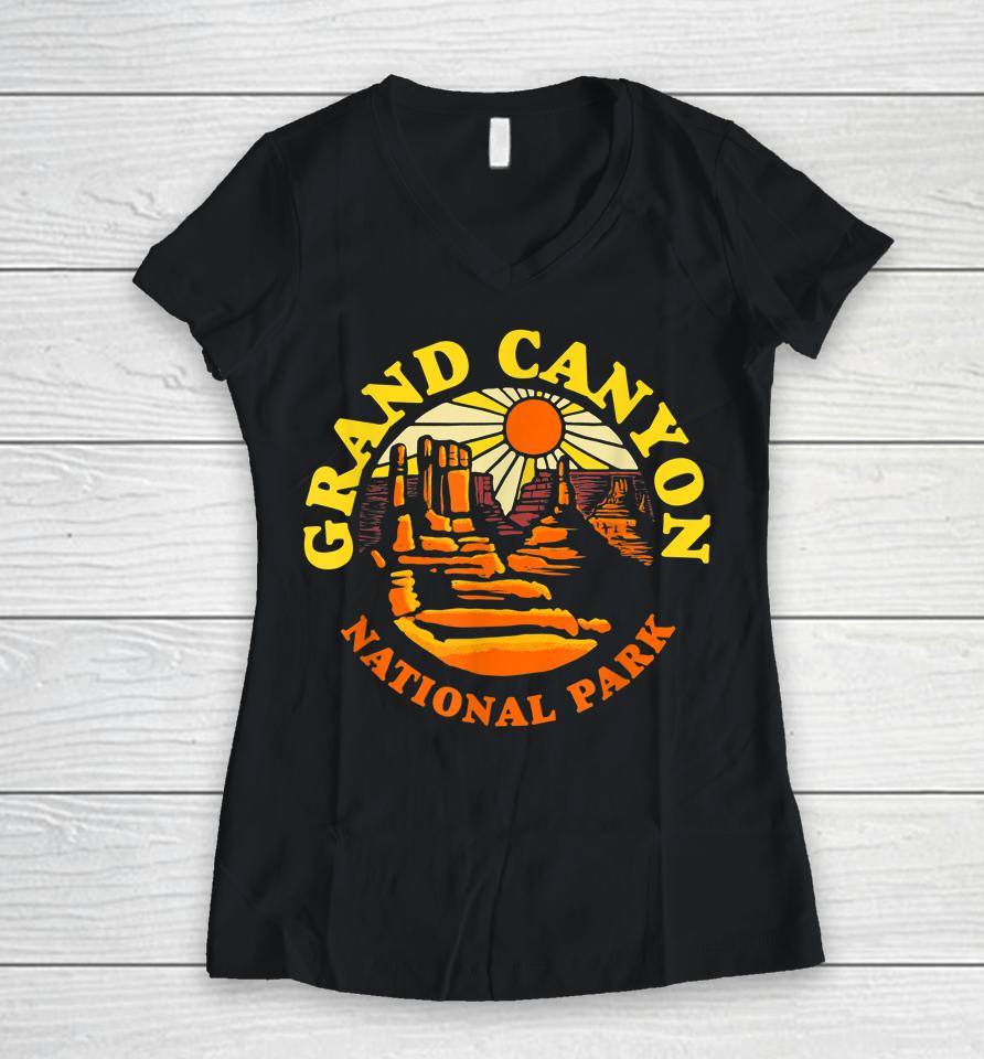 Grand Canyon National Park Arizona Vintage 80S Hiking Retro Women V-Neck T-Shirt