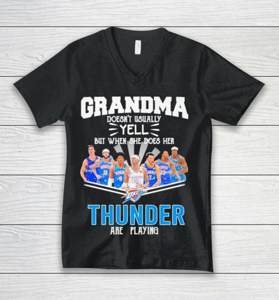 Grandma Doesn’t Usually Yell But When She Does Her Thunder Are Playing Unisex V-Neck T-Shirt