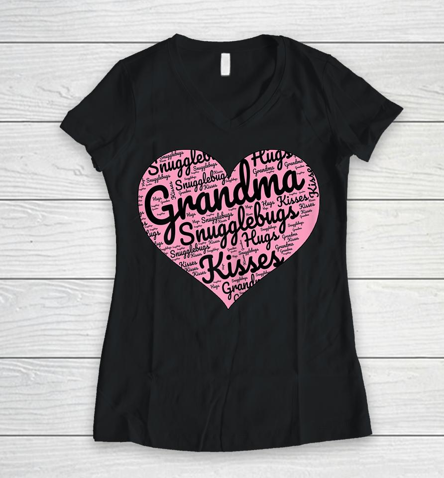 Grandma Loved Blessed Heart Grandmother Gift Birthday Women V-Neck T-Shirt