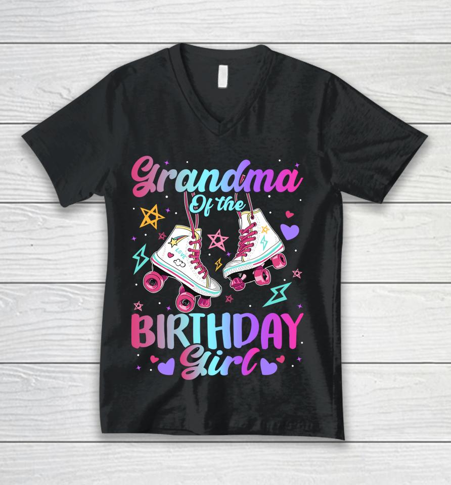 Grandma Of The Birthday Girl Rolling Skate Family Bday Party Unisex V-Neck T-Shirt