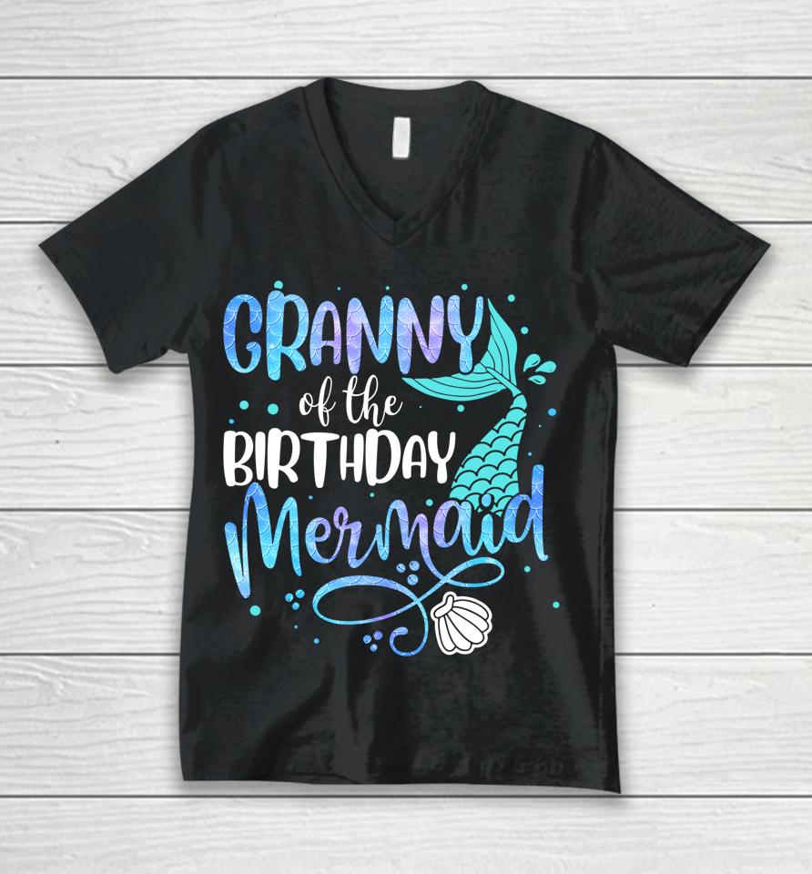 Granny Of The Birthday Mermaid Family Matching Party Squad Unisex V-Neck T-Shirt