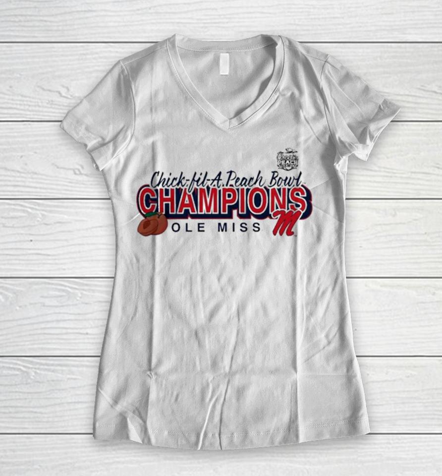 Gray Ole Miss Rebels 2024 Peach Bowl Champions Superior Ability Ole Miss Peach Bowl Women V-Neck T-Shirt