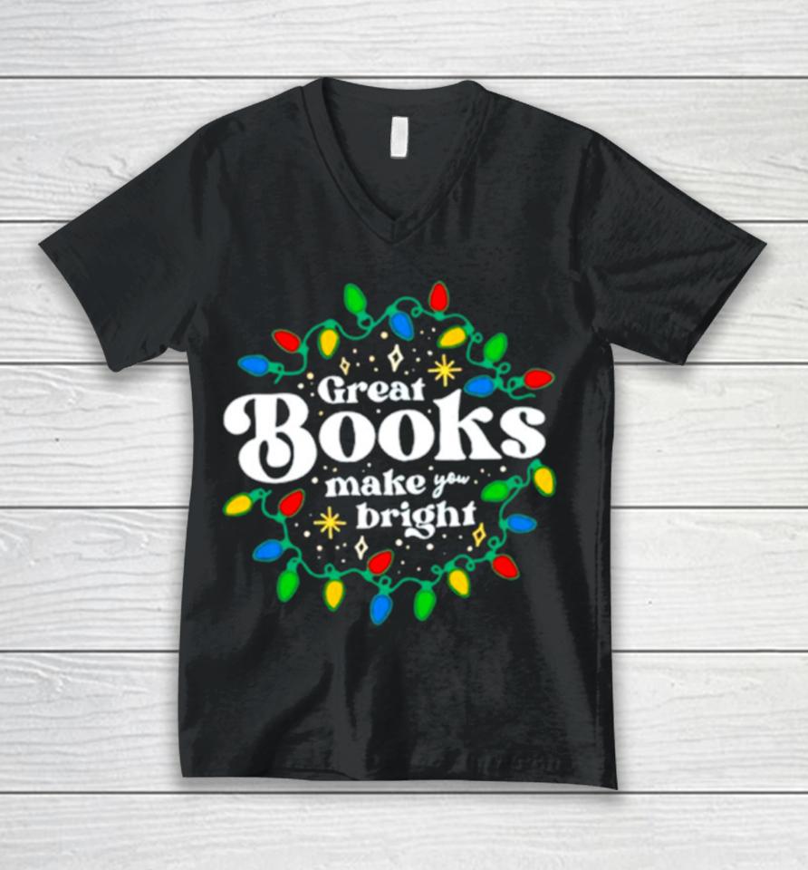 Great Books Make You Bright Christmas Lights Unisex V-Neck T-Shirt