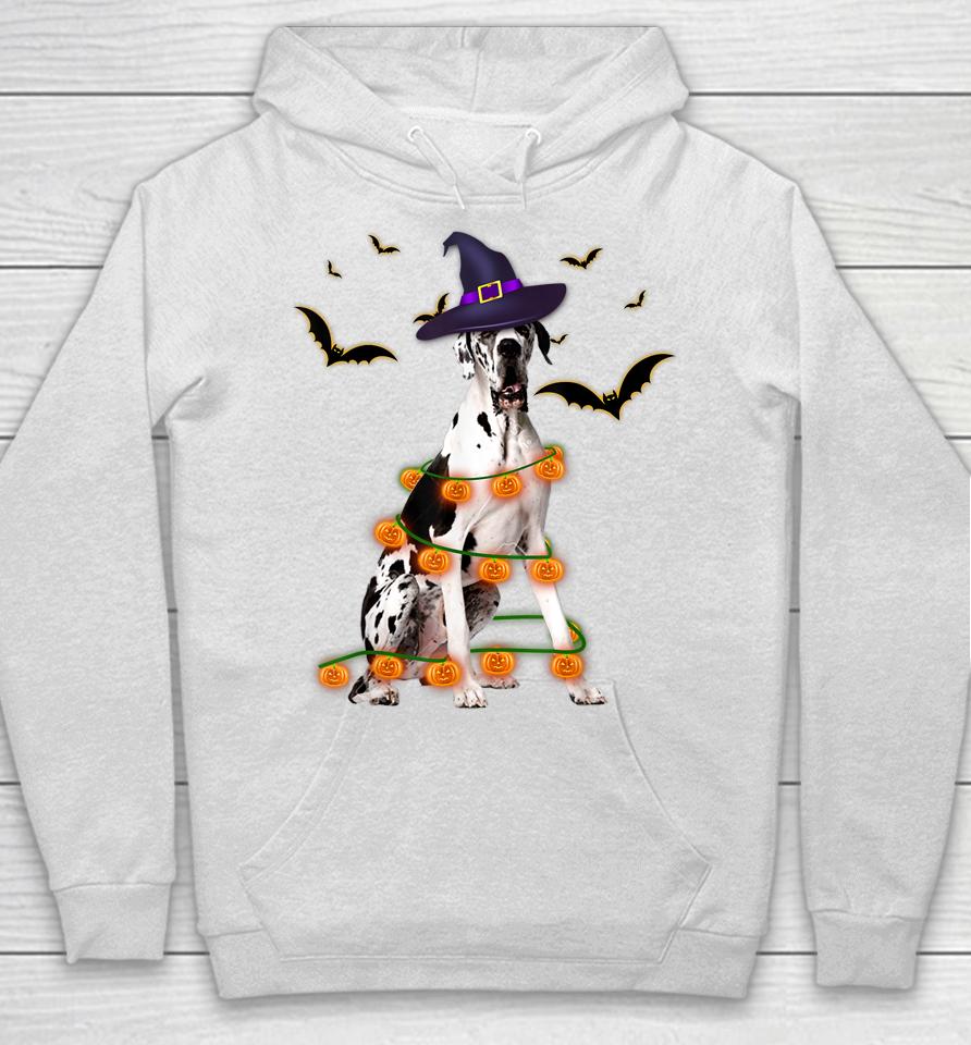 Great Dane Wizard Hat Tree Lights Pumpkin Funny Halloween Hoodie