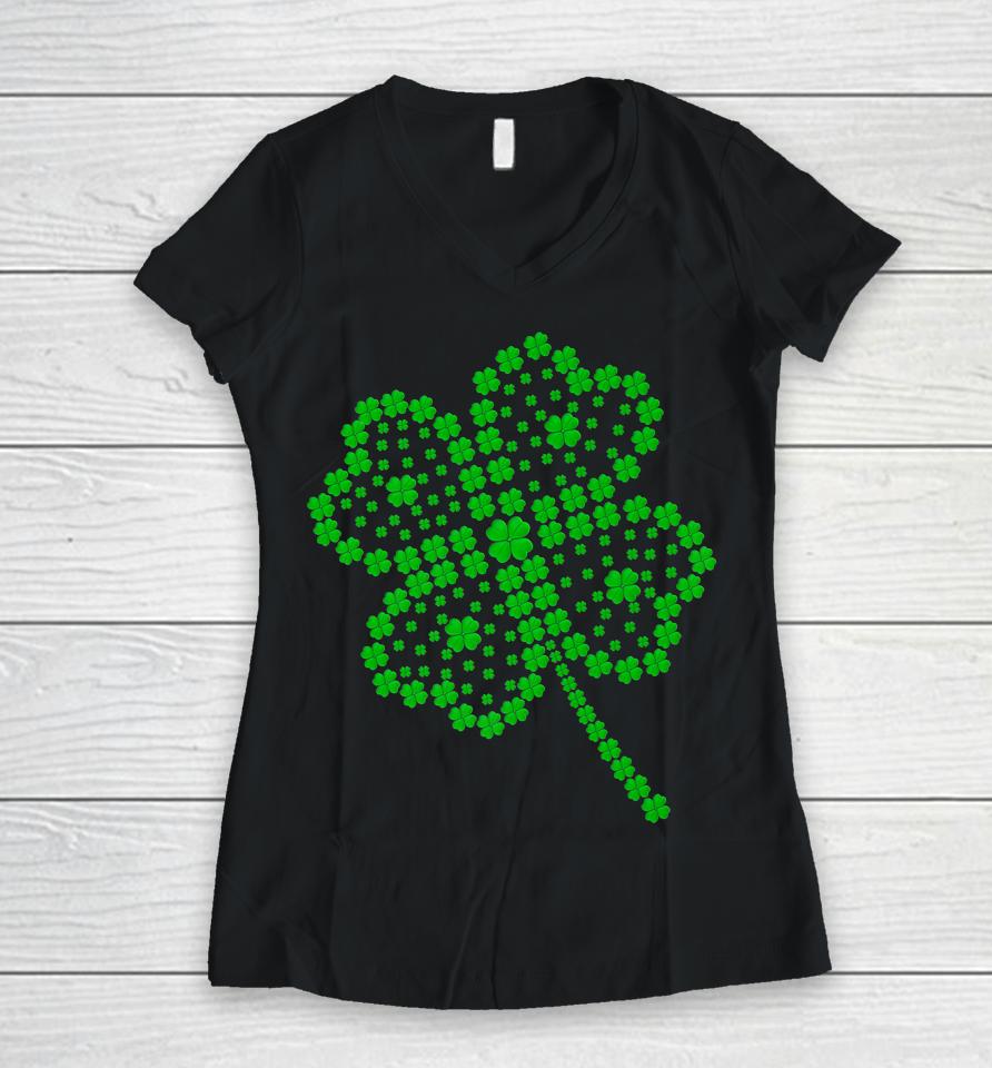 Great Lucky Four Leaf Clover St Patrick's Day Matching Family Women V-Neck T-Shirt
