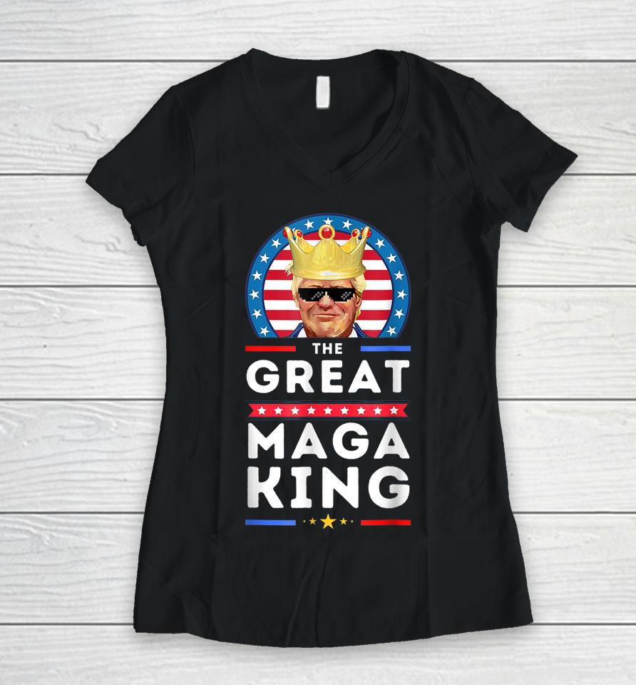 Great Maga King Trump Biden Political Ultra Mega Proud Women V-Neck T-Shirt