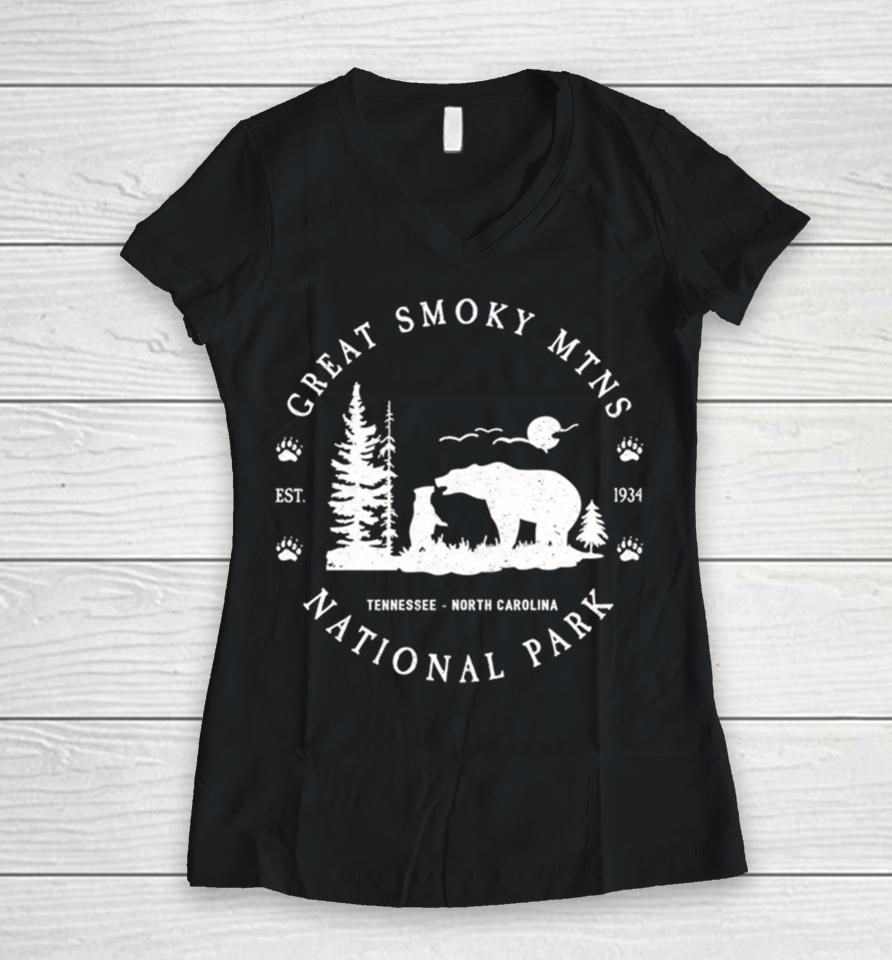 Great Smoky Mountains National Park Est 1934 Women V-Neck T-Shirt
