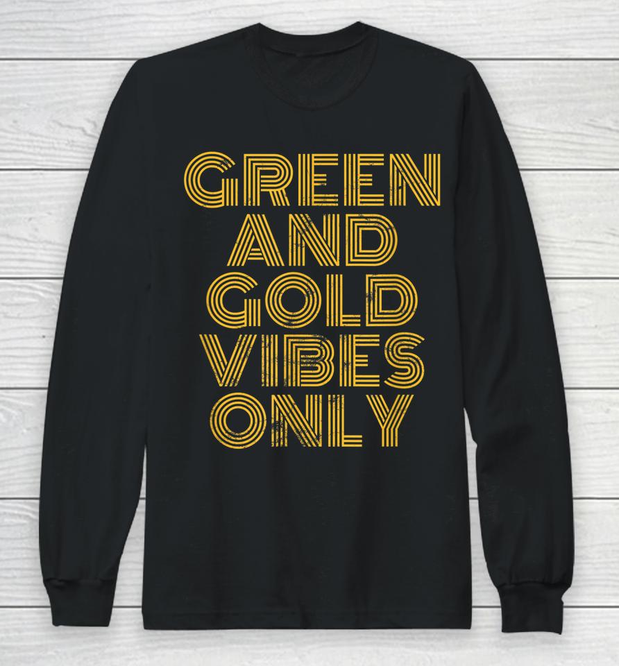 Green And Gold Vibes Only High School Football Game Team 70S Long Sleeve T-Shirt
