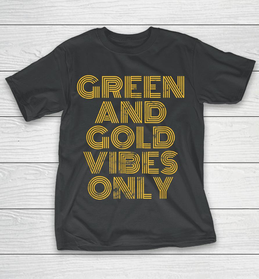 Green And Gold Vibes Only High School Football Game Team 70S T-Shirt