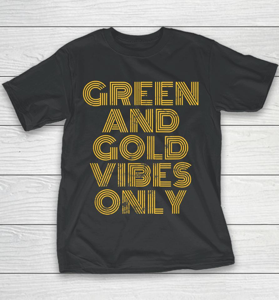 Green And Gold Vibes Only High School Football Game Team 70S Youth T-Shirt