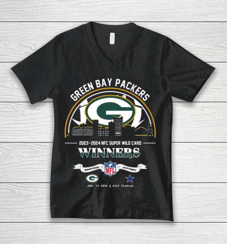Green Bay Packers 2023 2024 Nfc Super Wild Card Winners Skyline Nfl Playoffs Divisional January 14 2024 Unisex V-Neck T-Shirt