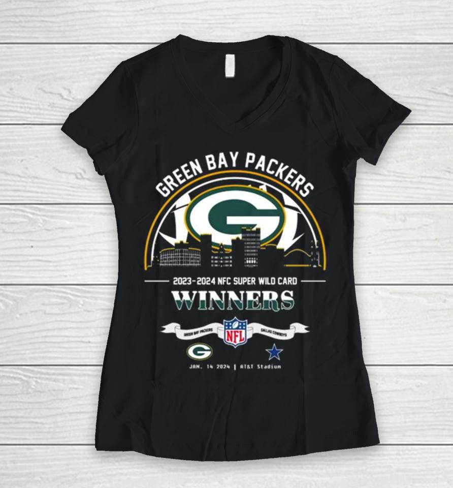 Green Bay Packers 2023 2024 Nfc Super Wild Card Winners Skyline Nfl Playoffs Divisional January 14 2024 Women V-Neck T-Shirt