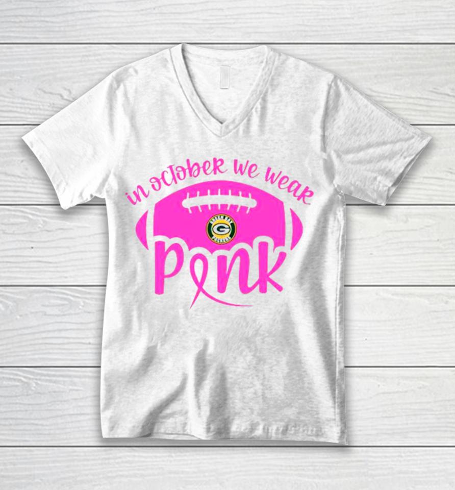 Green Bay Packers 2023 In October We Wear Pink Unisex V-Neck T-Shirt