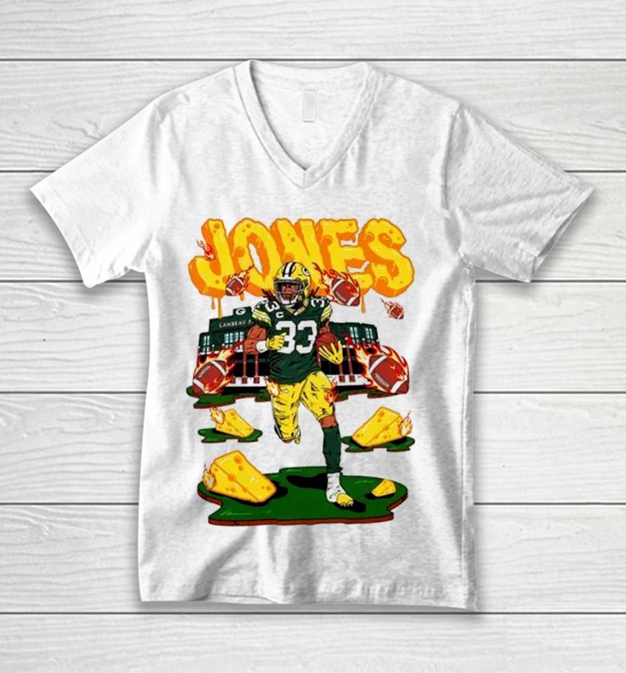 Green Bay Packers Aaron Jones Lamare Field Stadium Unisex V-Neck T-Shirt
