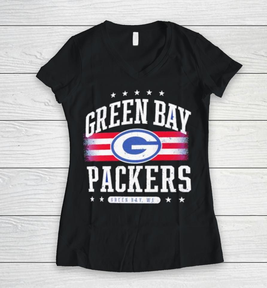 Green Bay Packers Americana Logo Women V-Neck T-Shirt
