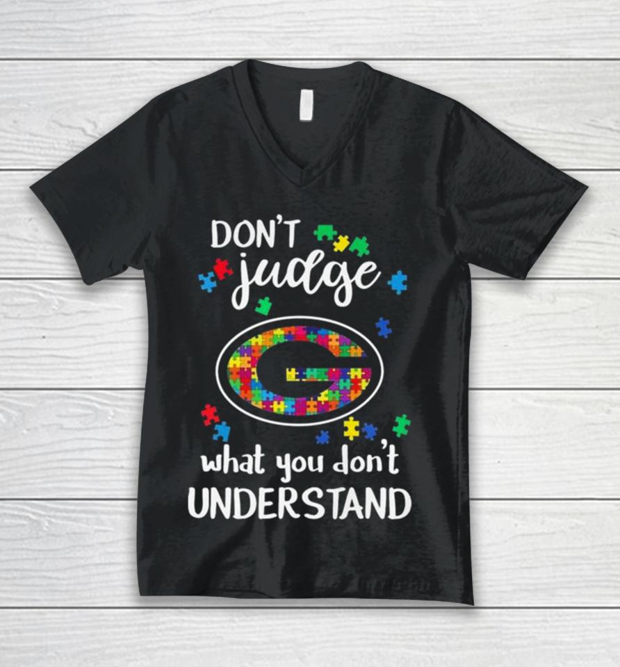 Green Bay Packers Autism Don’t Judge What You Don’t Understand Unisex V-Neck T-Shirt