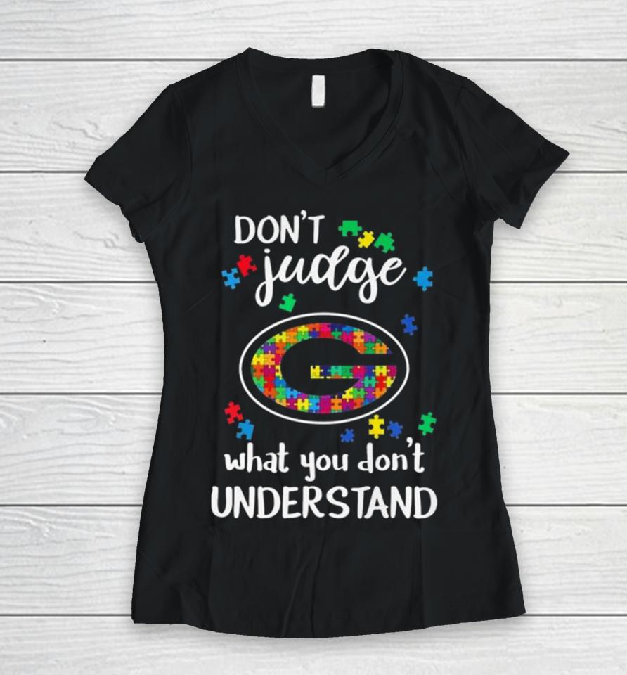 Green Bay Packers Autism Don’t Judge What You Don’t Understand Women V-Neck T-Shirt