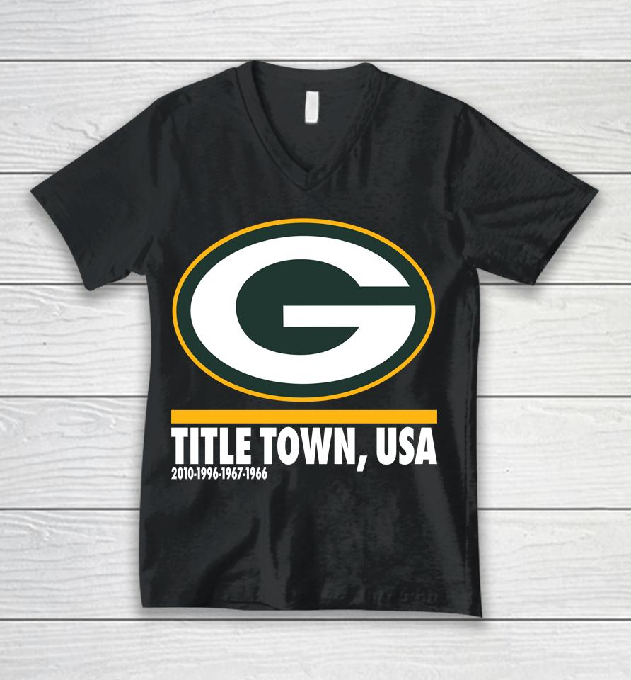 Green Bay Packers Hometown Collection Title Town 2022 Unisex V-Neck T-Shirt