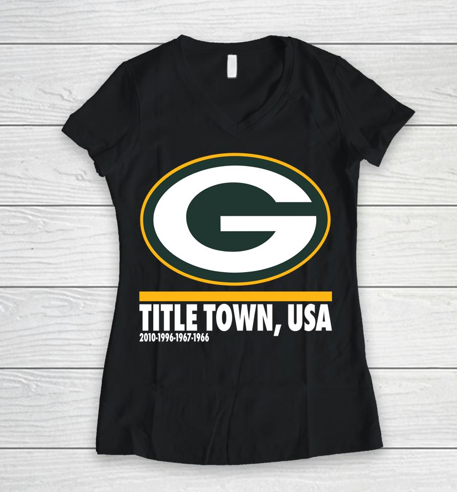 Green Bay Packers Hometown Collection Title Town 2022 Women V-Neck T-Shirt