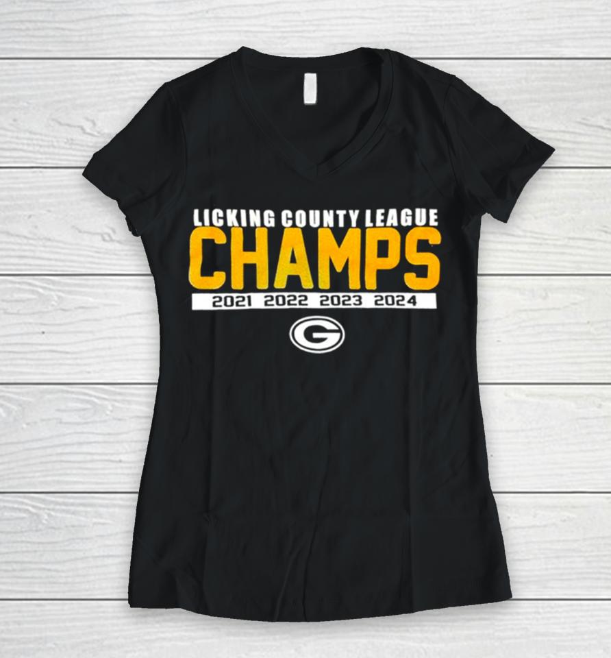Green Bay Packers Licking County League Champs 4 Time Women V-Neck T-Shirt