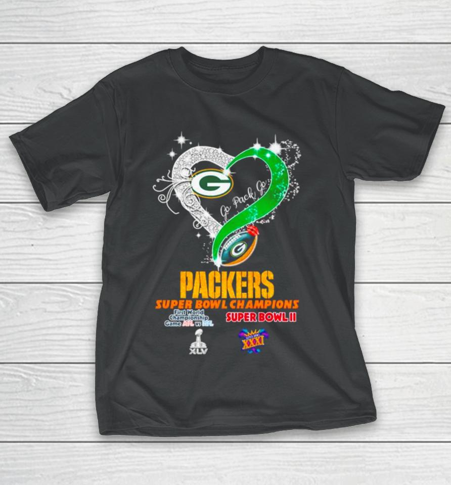 Green Bay Packers Super Bowl Champions Heart Go Pack Go T-Shirt