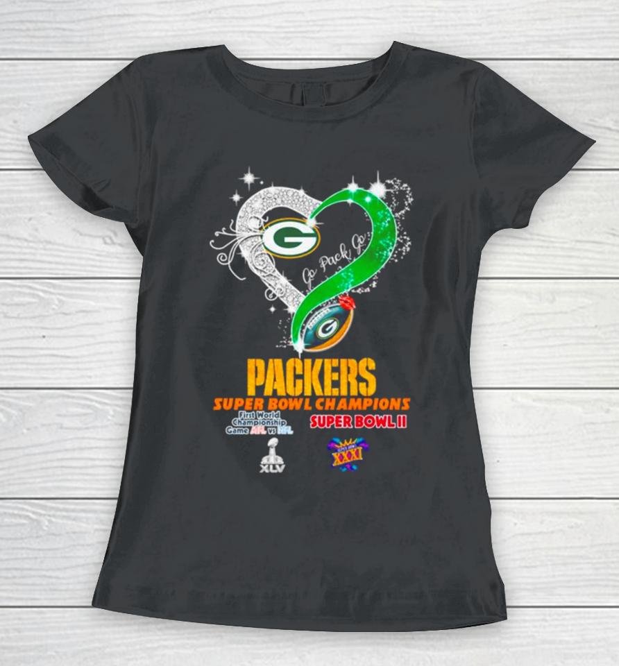 Green Bay Packers Super Bowl Champions Heart Go Pack Go Women T-Shirt