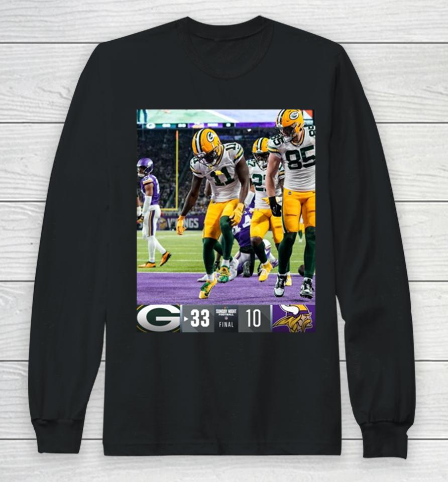 Green Bay Packers Win 33 10 Minnesota Vikings Nfl 2024 Gameday Final Score Long Sleeve T-Shirt