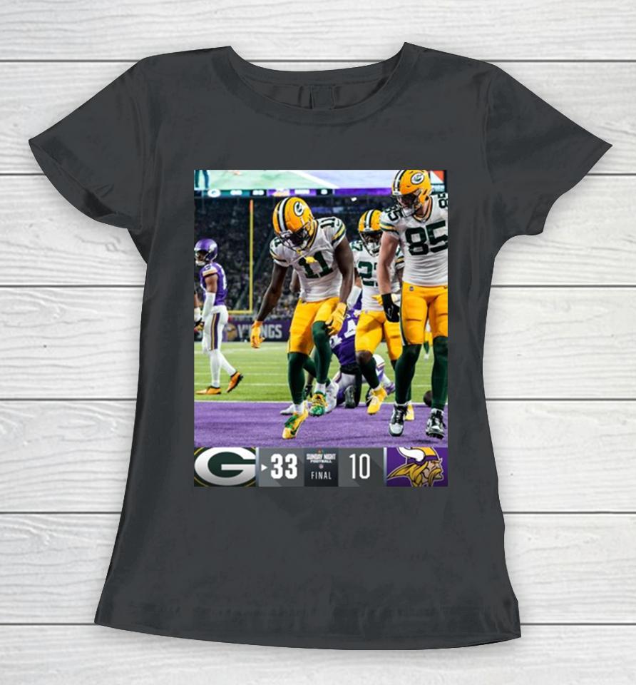 Green Bay Packers Win 33 10 Minnesota Vikings Nfl 2024 Gameday Final Score Women T-Shirt