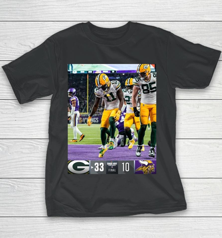 Green Bay Packers Win 33 10 Minnesota Vikings Nfl 2024 Gameday Final Score Youth T-Shirt