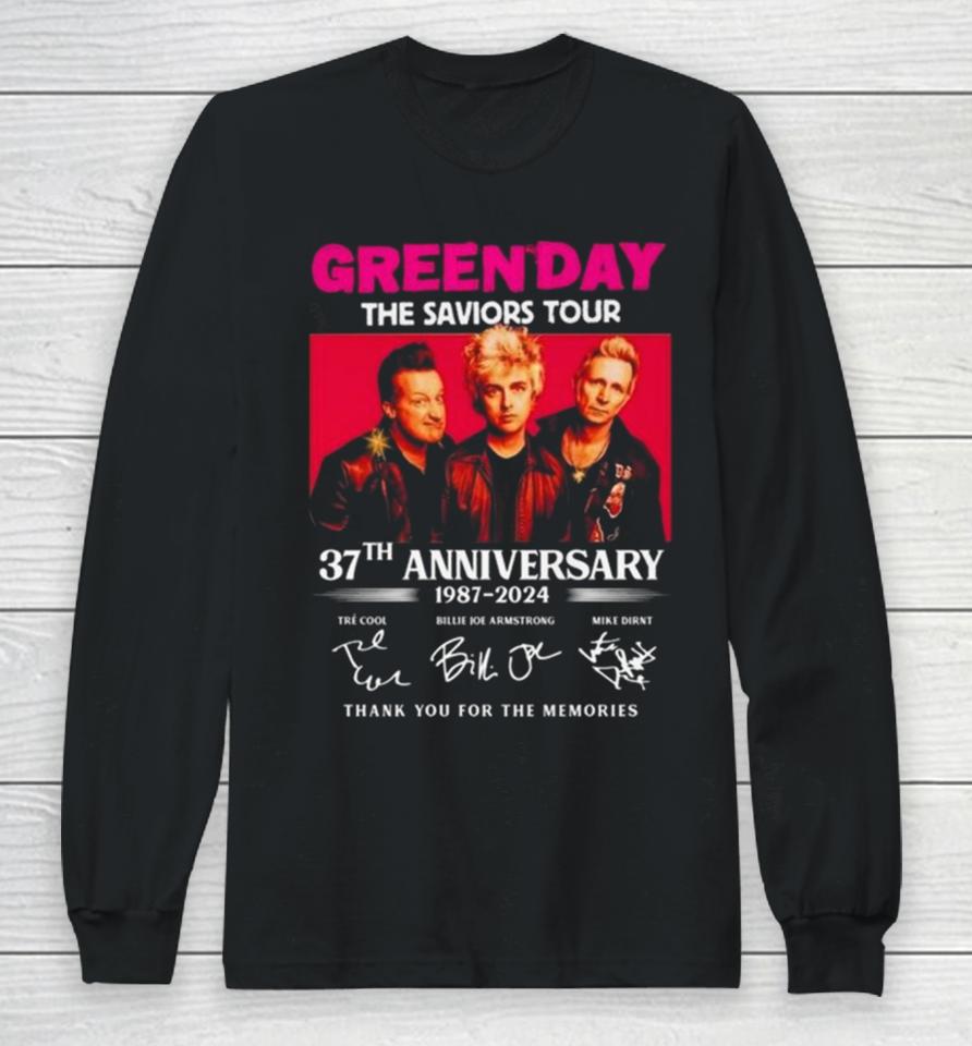 Green Day The Saviors Tour 37Th Anniversary 1987 2024 Thank You For The Memories Signatures Long Sleeve T-Shirt