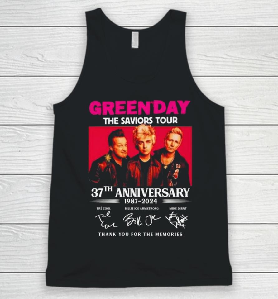 Green Day The Saviors Tour 37Th Anniversary 1987 2024 Thank You For The Memories Signatures Unisex Tank Top