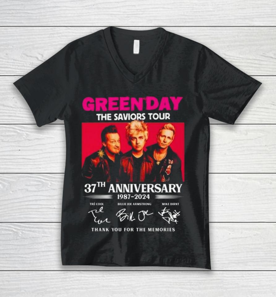 Green Day The Saviors Tour 37Th Anniversary 1987 2024 Thank You For The Memories Signatures Unisex V-Neck T-Shirt