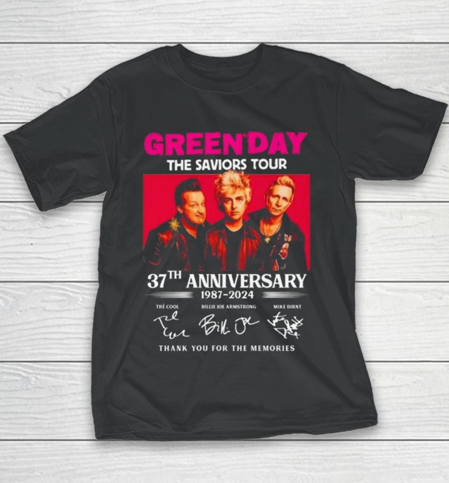 Green Day The Saviors Tour 37Th Anniversary 1987 2024 Thank You For The Memories Signatures Youth T-Shirt