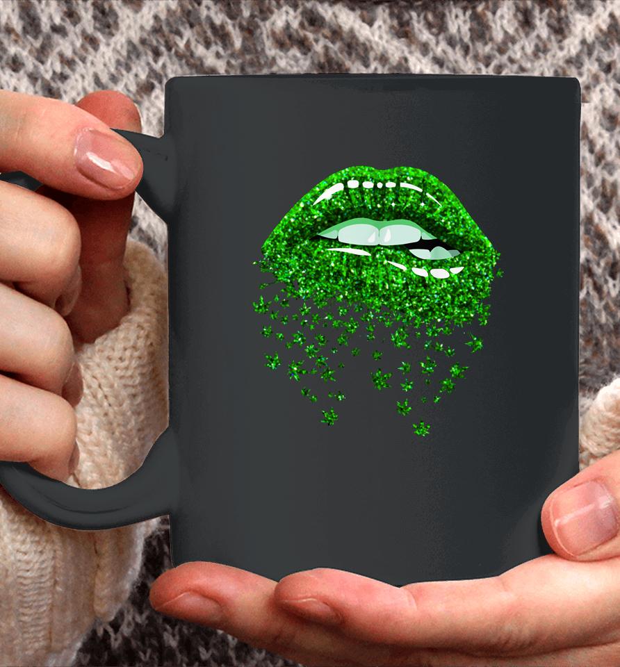 Green Lips Biting Sexy Cool Cannabis Marijuana Weed Pot Leaf Coffee Mug