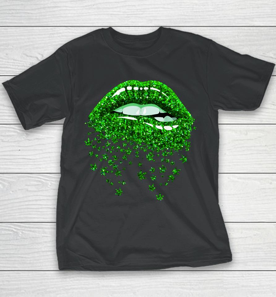Green Lips Biting Sexy Cool Cannabis Marijuana Weed Pot Leaf Youth T-Shirt