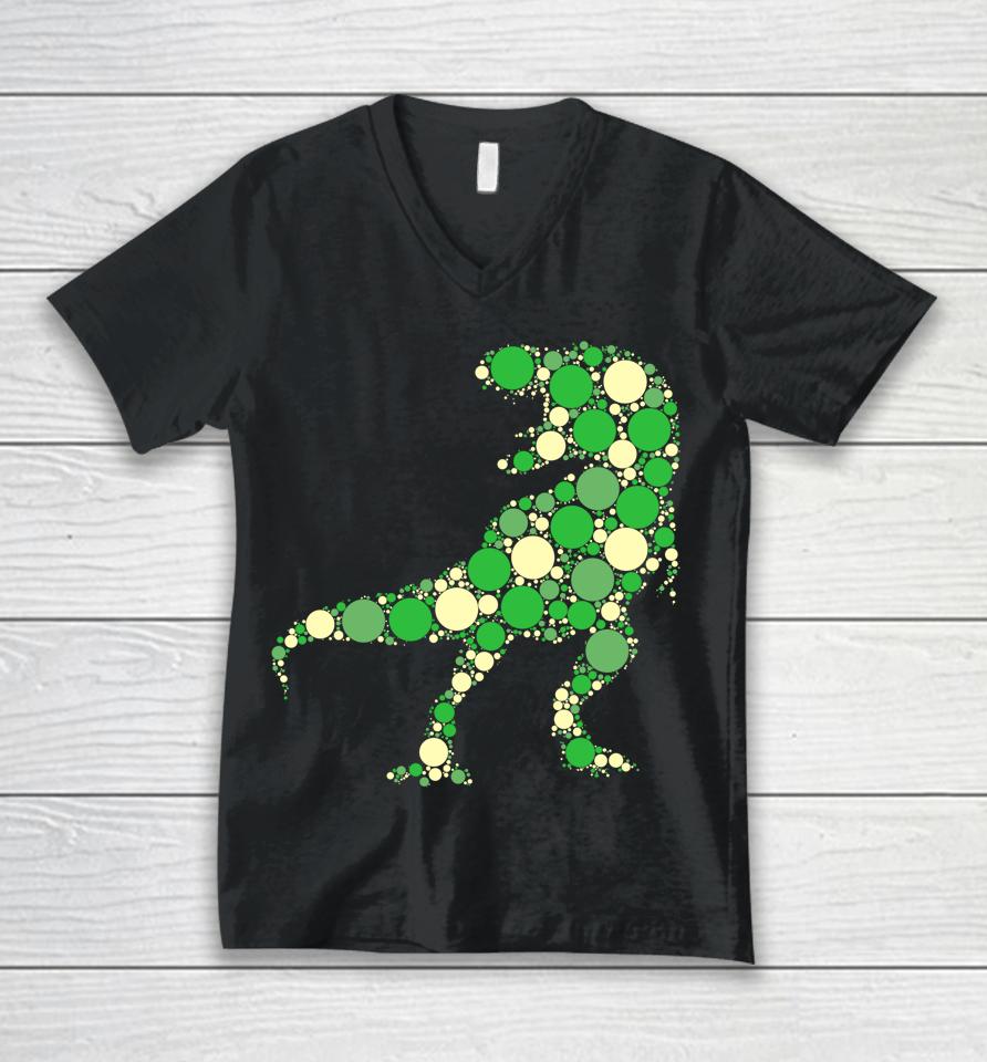 Green Polka Dot T Rex Dinosaur International Dot Day Unisex V-Neck T-Shirt