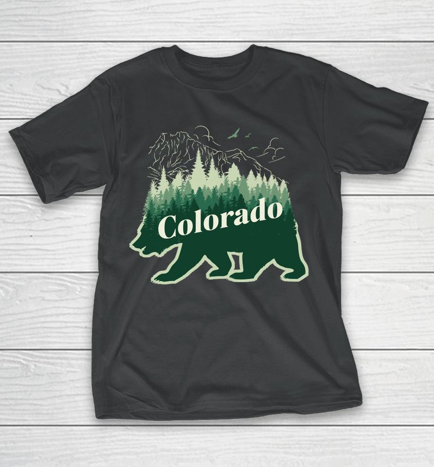 Green Winter Colorado Mountains And Bear T-Shirt