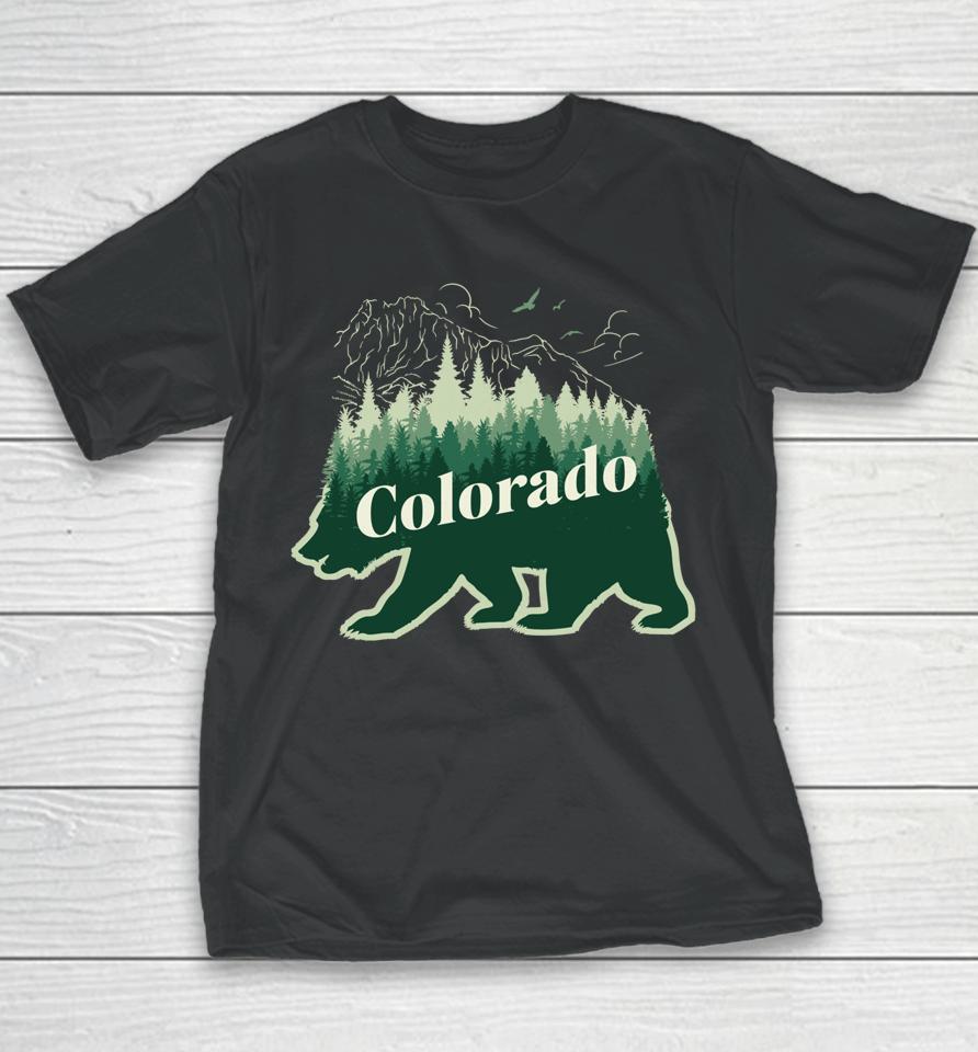 Green Winter Colorado Mountains And Bear Youth T-Shirt