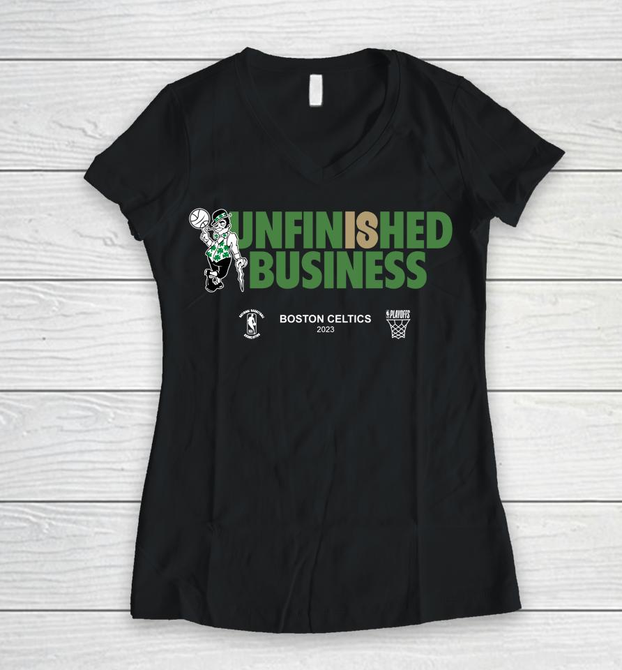 Greenrunsdeep Unfinished Bussiness Boston Celtics 2023 Women V-Neck T-Shirt