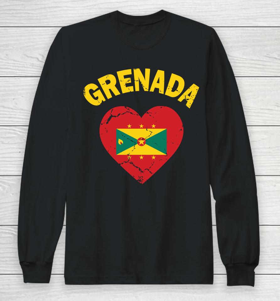 Grenadian Grenada Flag Heart Shirt Grenada Independence Day Long Sleeve T-Shirt