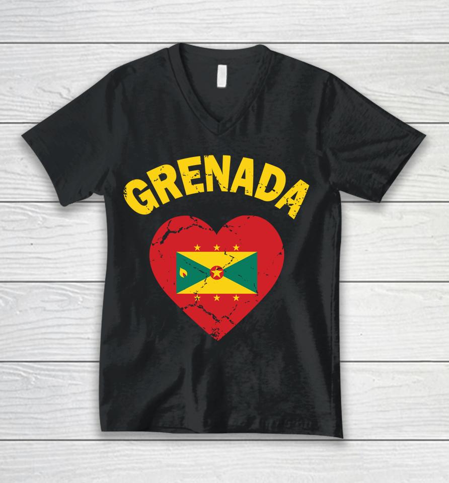 Grenadian Grenada Flag Heart Shirt Grenada Independence Day Unisex V-Neck T-Shirt