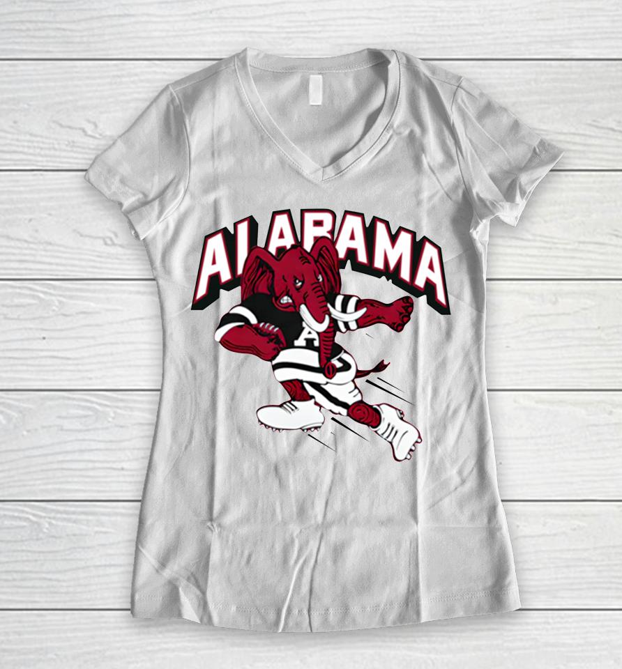 Grey Retro Alabama Football Women V-Neck T-Shirt