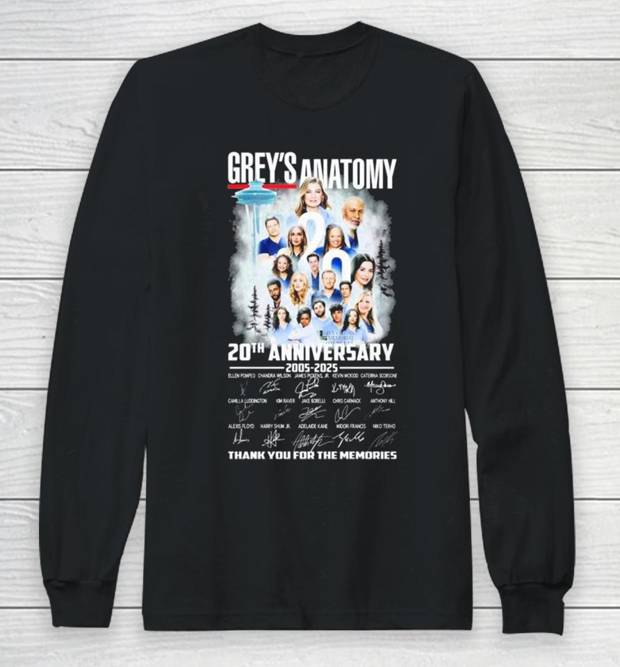 Grey’s Anatomy 20Th Anniversary 2005 2025 Thank You For The Memories Signature Long Sleeve T-Shirt