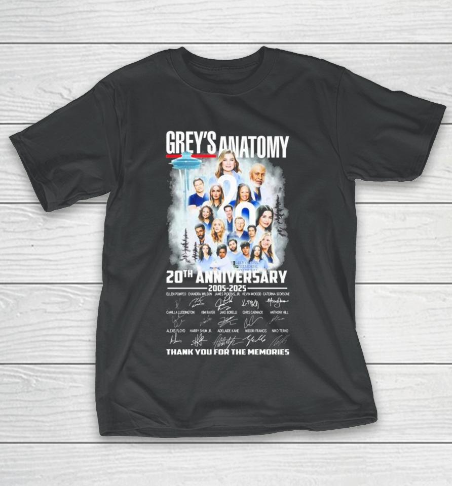 Grey’s Anatomy 20Th Anniversary 2005 2025 Thank You For The Memories Signature T-Shirt