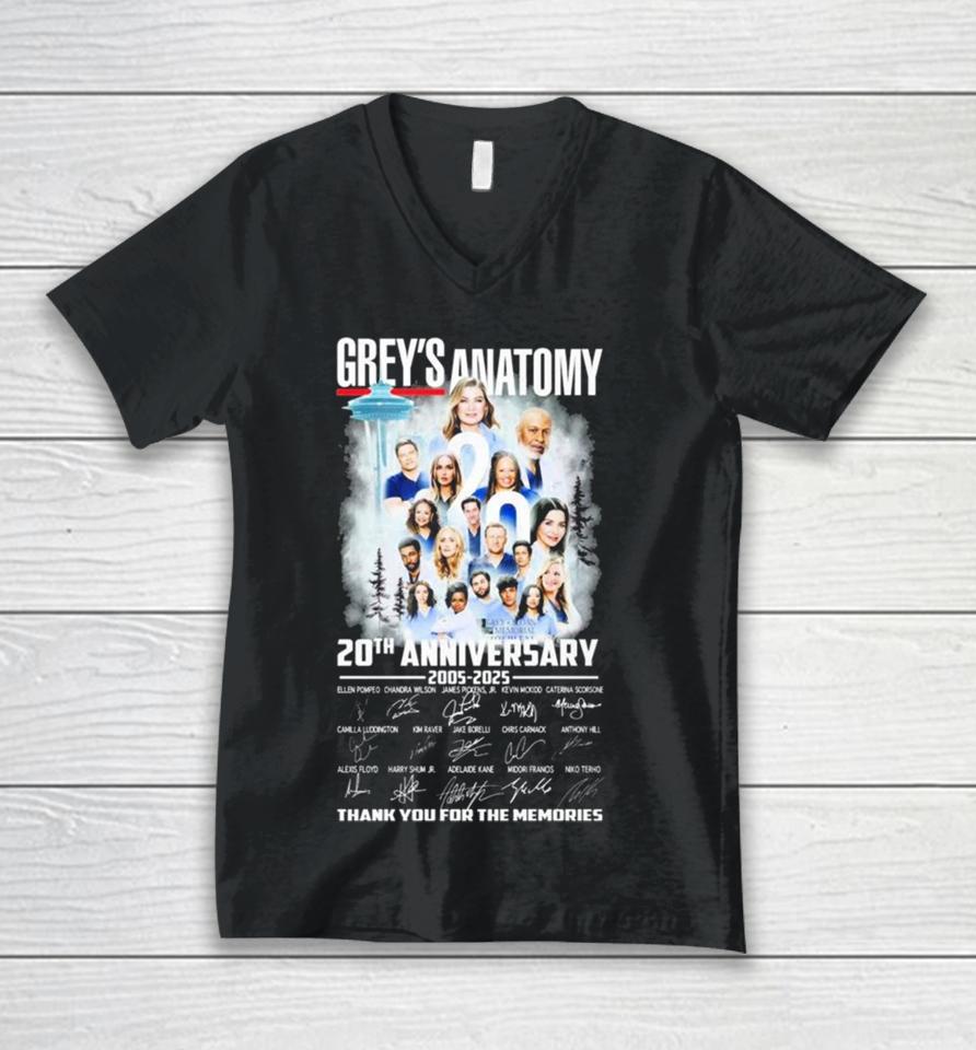 Grey’s Anatomy 20Th Anniversary 2005 2025 Thank You For The Memories Signature Unisex V-Neck T-Shirt