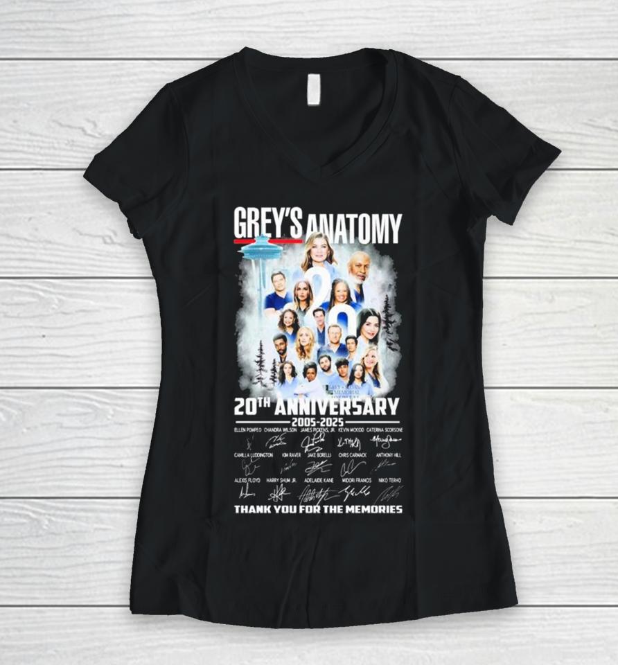 Grey’s Anatomy 20Th Anniversary 2005 2025 Thank You For The Memories Signature Women V-Neck T-Shirt