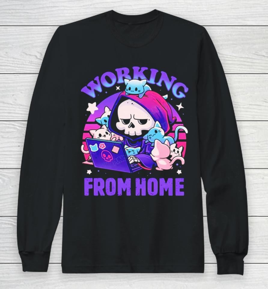 Grim Reaper Working From Home Surrounded By Cats Long Sleeve T-Shirt