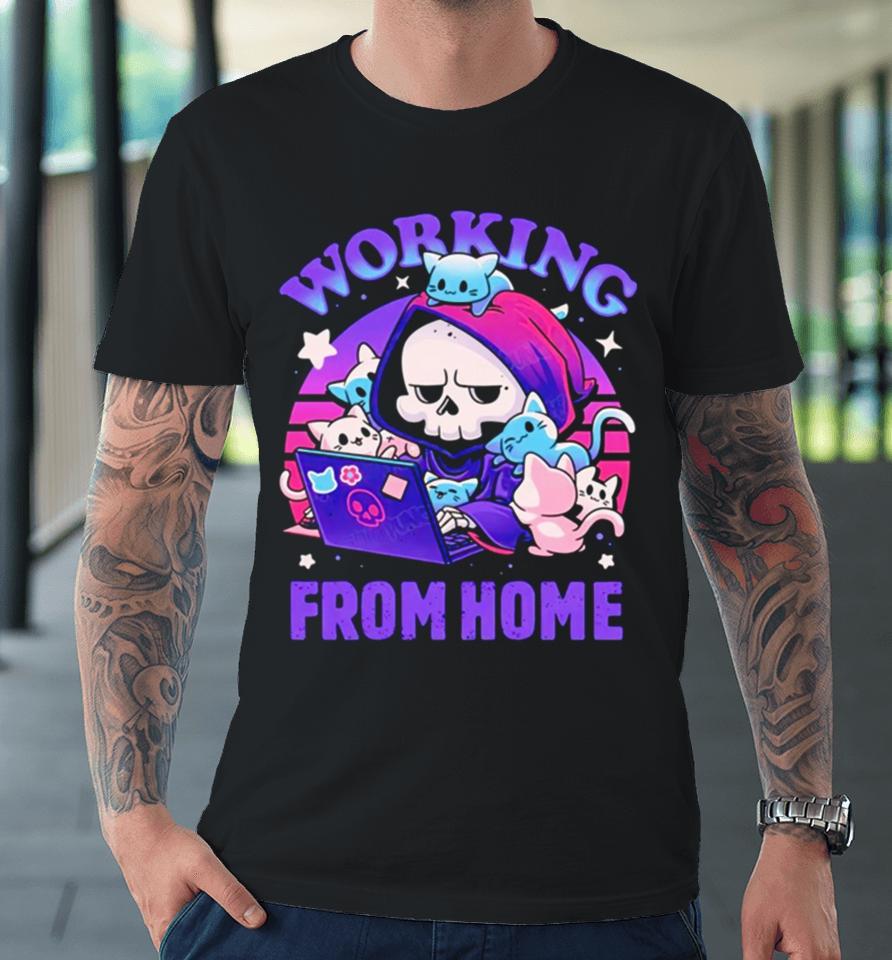 Grim Reaper Working From Home Surrounded By Cats Premium T-Shirt
