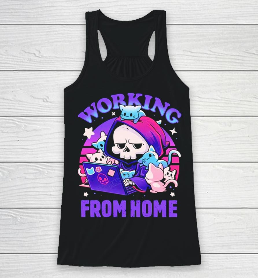 Grim Reaper Working From Home Surrounded By Cats Racerback Tank